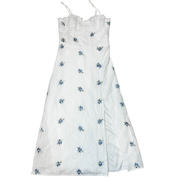 Kirious women's white eyelet  floral dress with slit size small boho - Picture 1 of 11